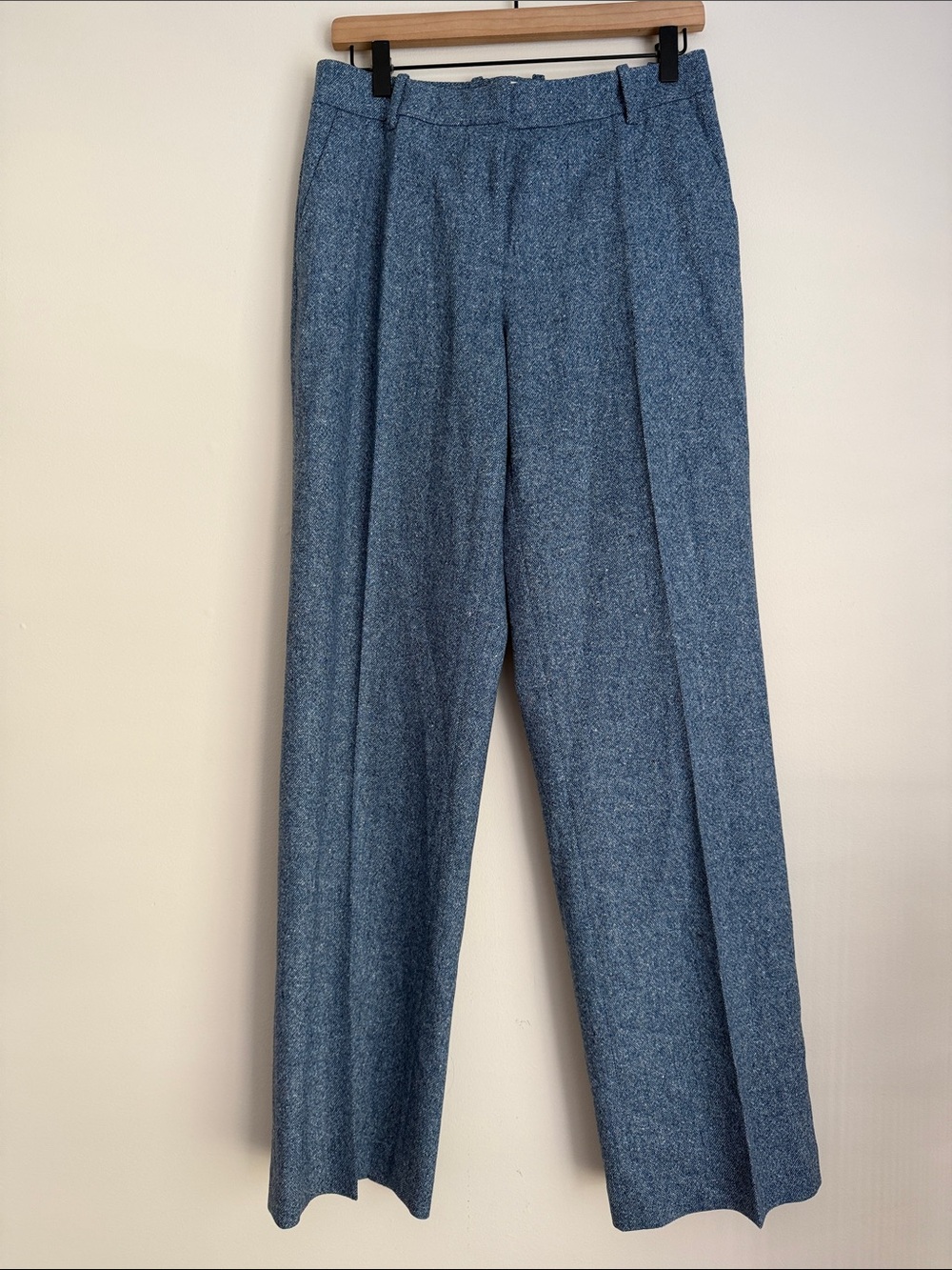 Lafayette 148 NY Gates Straight-Leg Donegal Tweed Pants Silk Wool blend bluebell